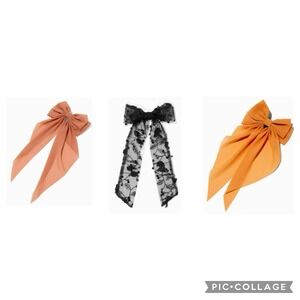 Set of 3 Long Tail Hair Bow Clips, Peach, Caramel and black roses, Claire's‎